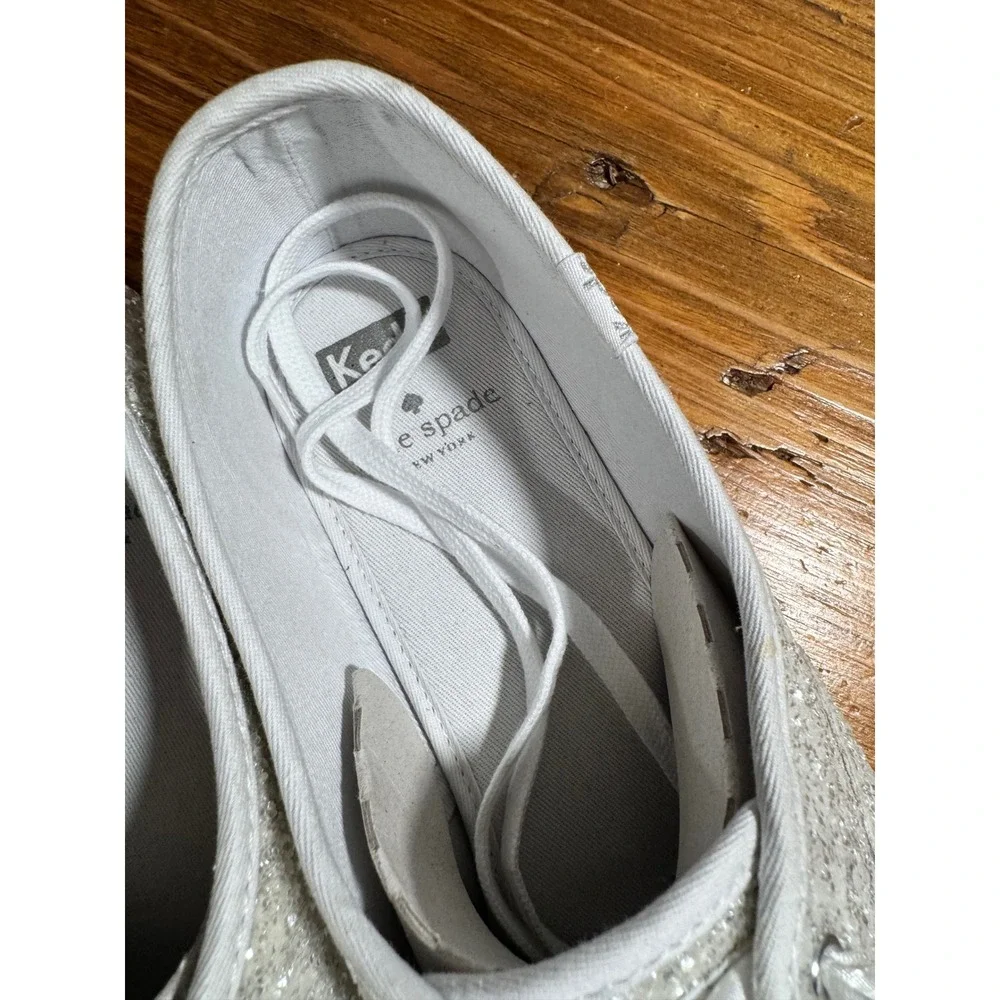 Keds x Kate Spade Sneakers Women 11 Silver Glitter Bridal Ribbon Laces WF57835